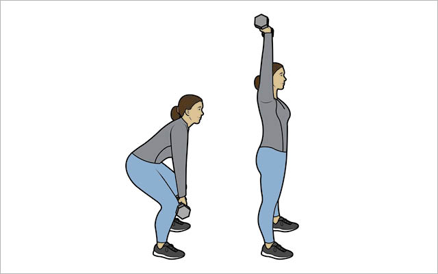 Illustration of person doing dumbbell snatch superset