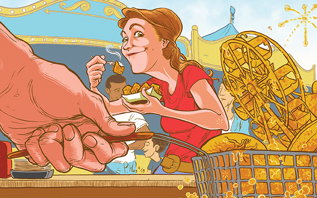 An illustration of a woman eating at a state fair