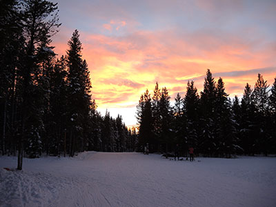 One of the many trails at sunset at the West Yellowstone Ski Festival