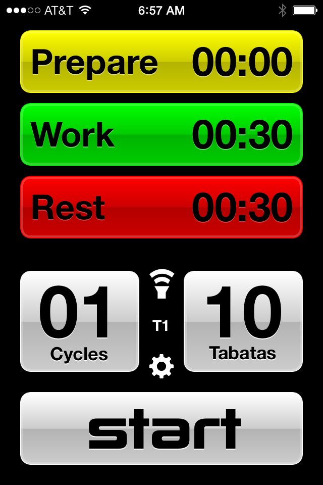 An image of the Tabata app with the words Prepare, Work, and Rest on it