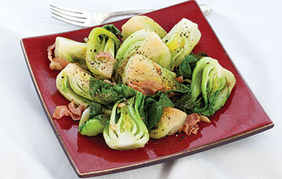 Braised Baby Bok Choy With Pancetta, Garlic and Sherry