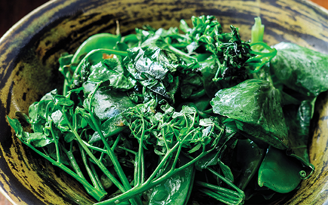 Warm Wilted Pea shoots