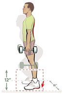 An illustrated man performs a limited-range dead lift.