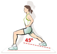 An illustrated woman performs a warrior split squat.