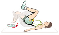 An illustrated woman performs a cook hip lift.