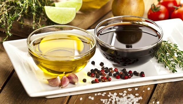 Baslamic-vinaigrette ingredients are displayed.