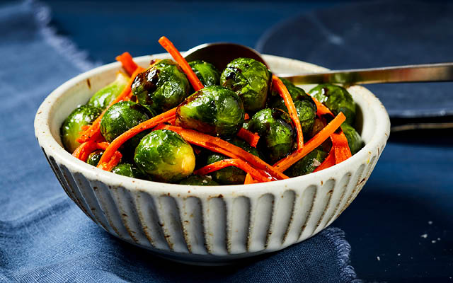 bowl of balsamic glazed Brussels sprouts