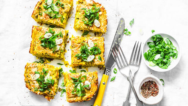 A frittata that was made in a rectangular fuzzy-logic rice cooker