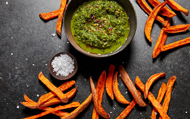 Sweet potato fires with chimichurri