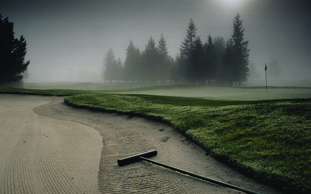 A golf course in the hazy early morning