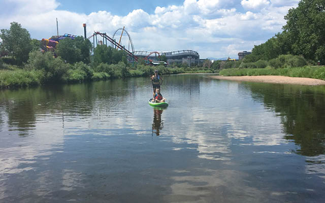 stand-up paddleboarding on river