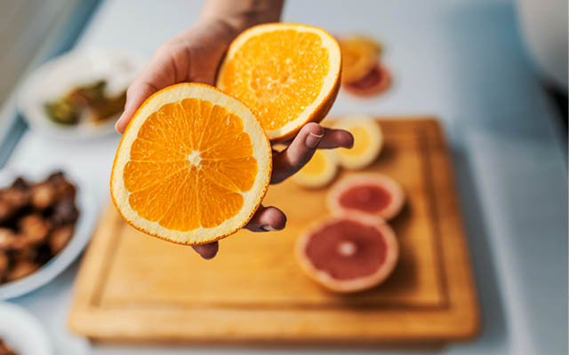 An orange sliced in half
