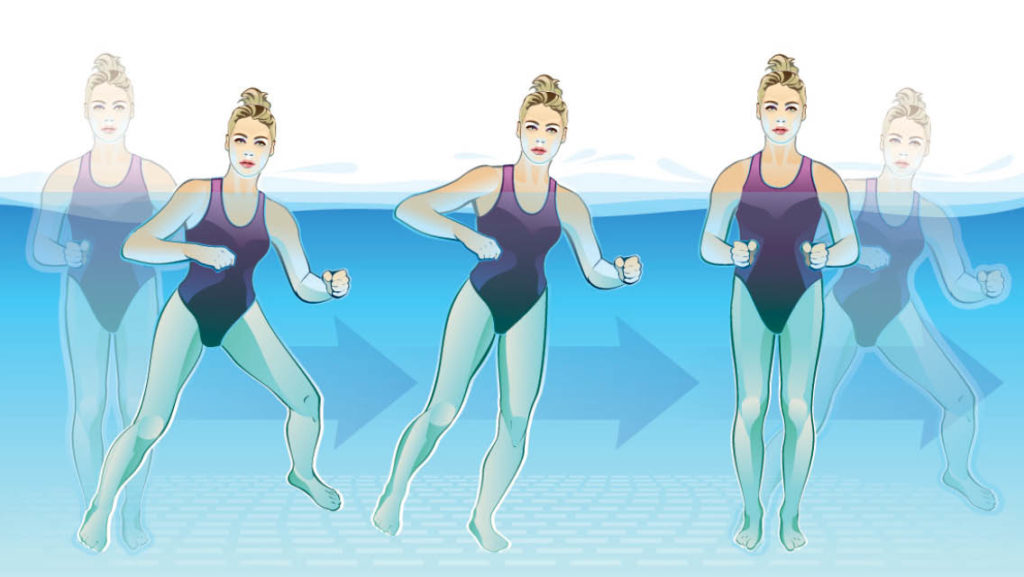 an illustration of a woman performing broad shuffle in a pool