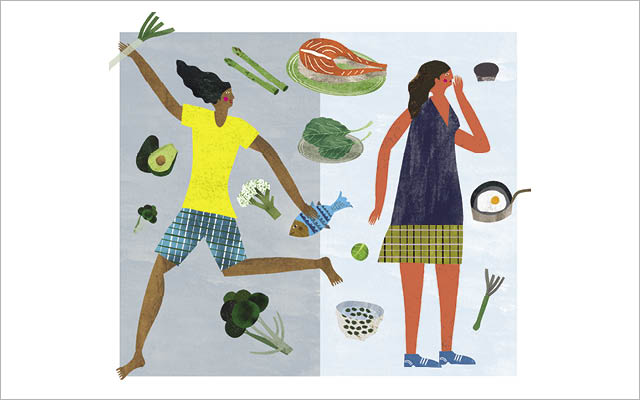 Illustration of two women and keto food