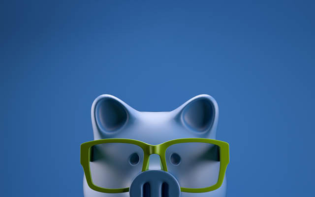 A piggy bank with glasses