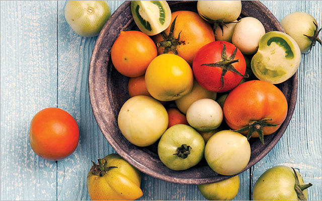 A bowl of different types of tomatoes