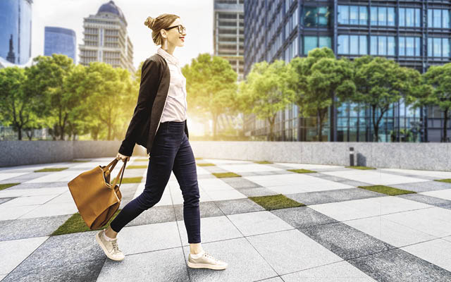 woman walking in urban setting