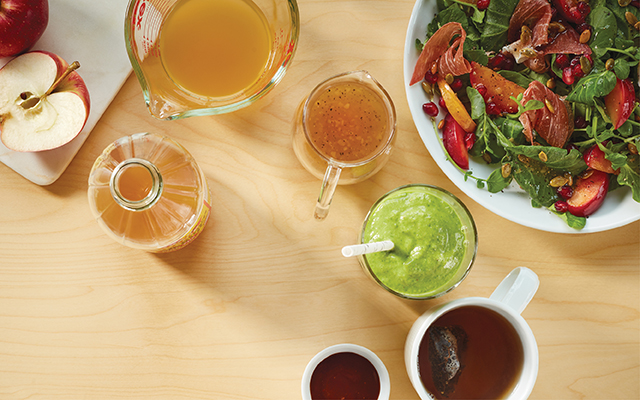 Table of dressings and salad