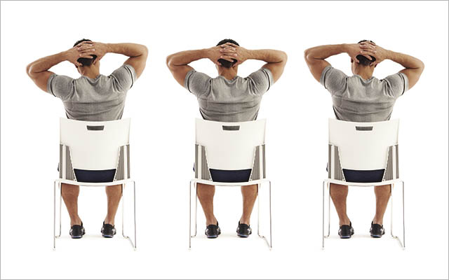 Three duplicate images of a guy with his hands behind his head
