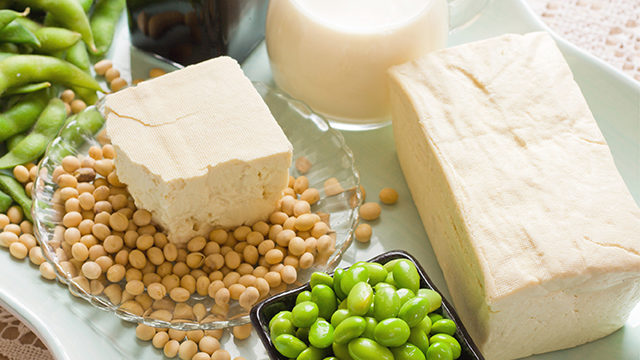 Tofu, soybeans, and a variety of other soy products are shown.