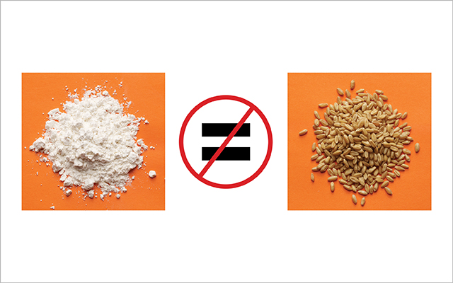 A picture depicting the idea that flour does not equal a whole grain