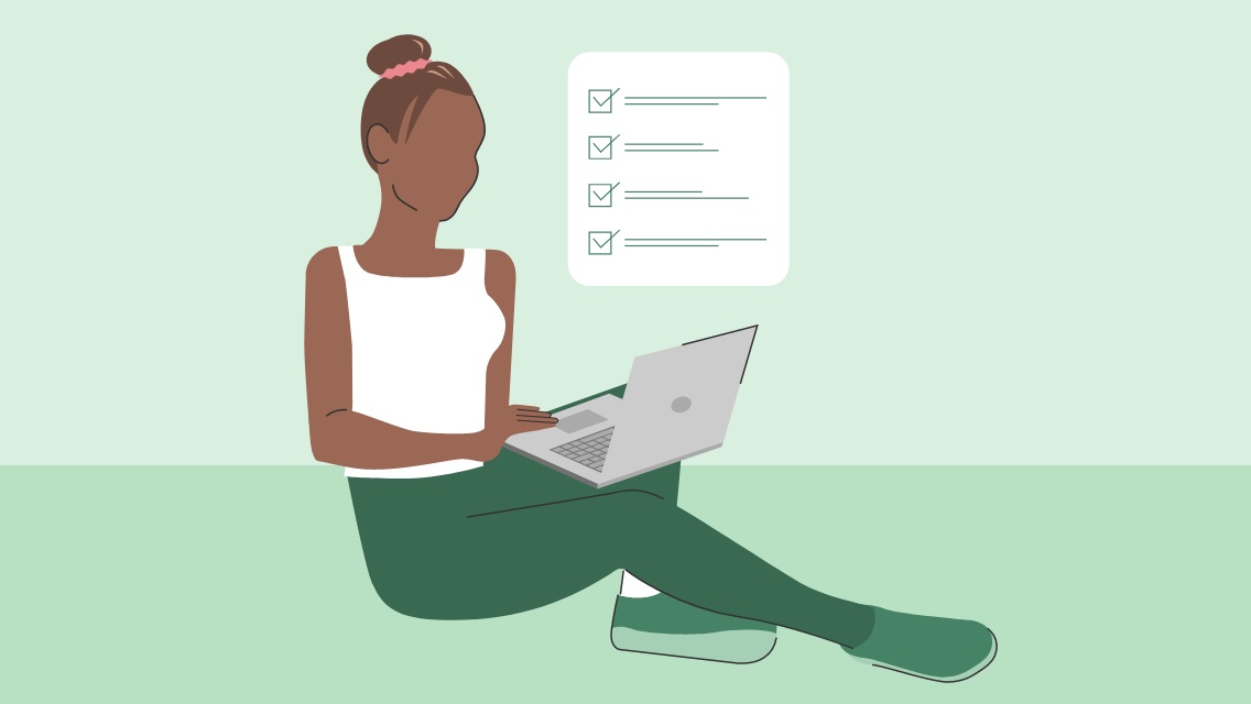 An illustration of a person on a computer and a checklist of to-dos.