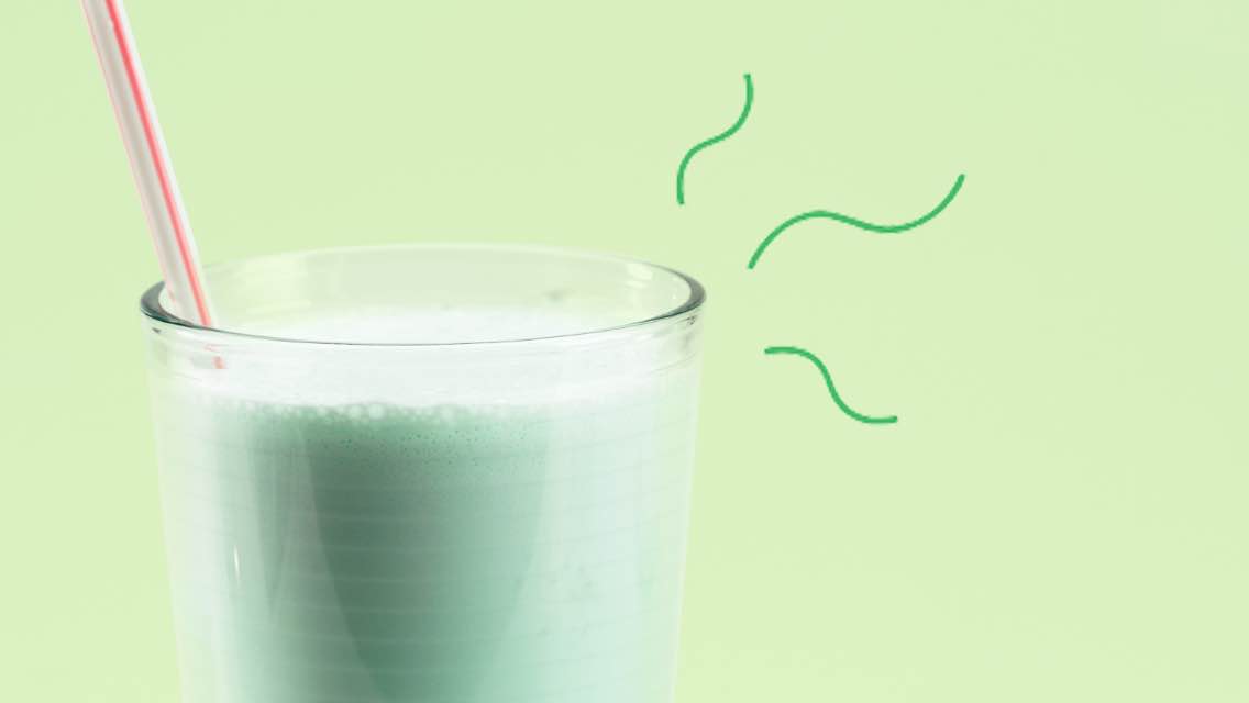 A green shake with stink lines coming off of it.