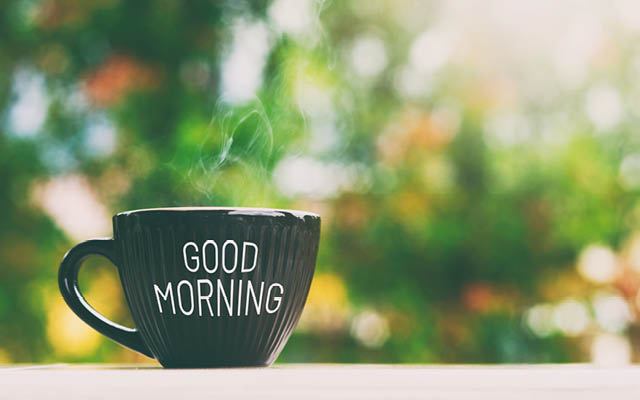 coffee mug that says "good morning"