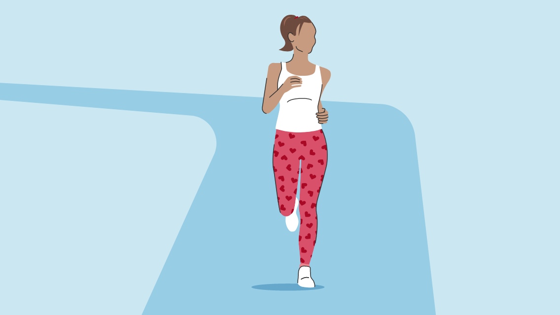 illustration of a woman jogging with heart leggings