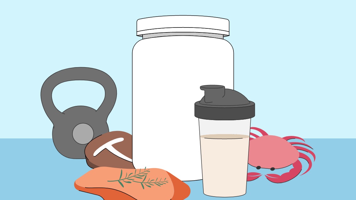 illustration of high protein food with a kettlebell