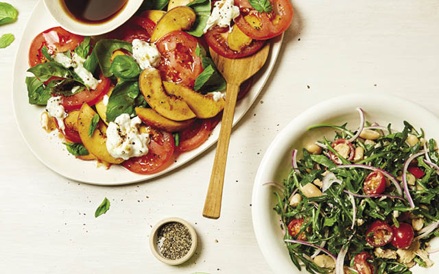 Two summer salads are pictured.