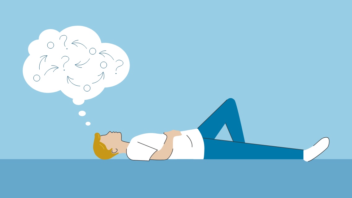 illustration of a man laying on the ground with thought bubble