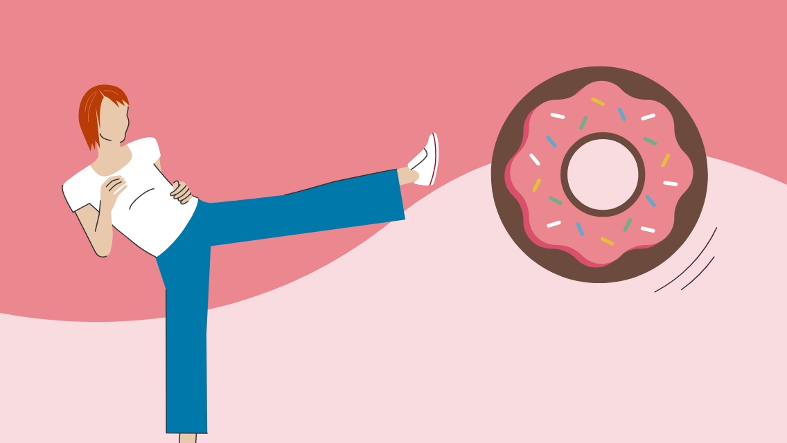 illustration of a person kicking a donut