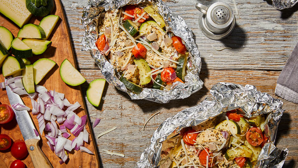 Italian chicken and mixed veggies in a foil pack