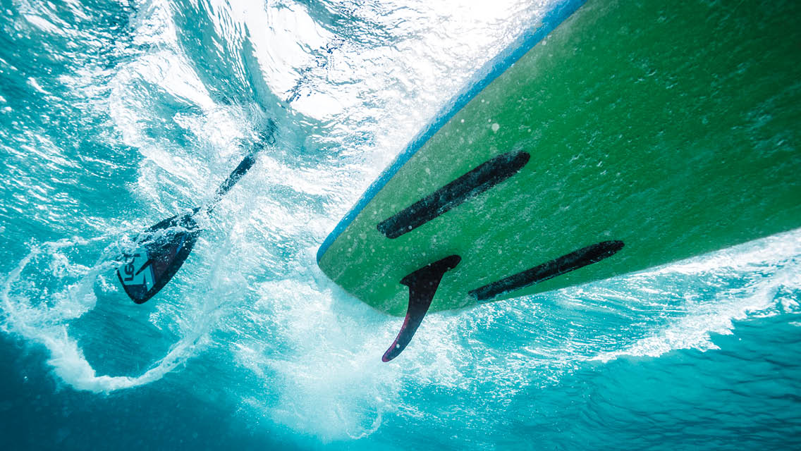underwater image of stand up paddleboard