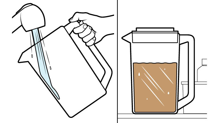 illustration 1 rinsing our pitcher, illustration 2 pitcher filled with coffee