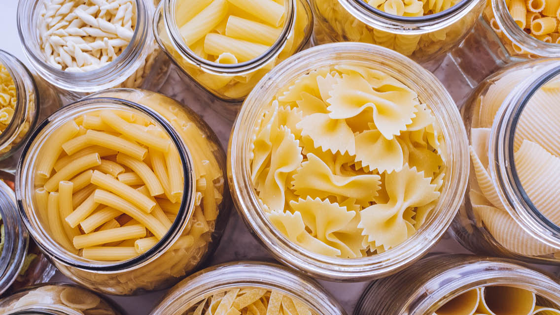 jars filled with a variety of pasta