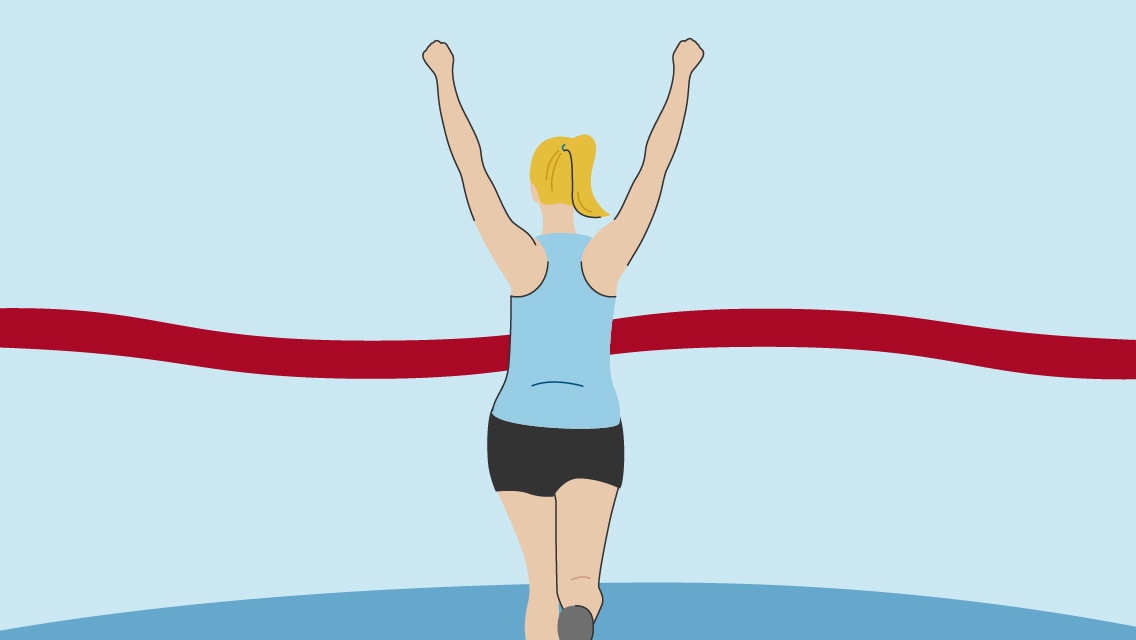 An illustration of a runner crossing a finish line.