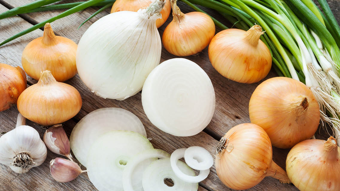 garlic bulbs, onions and scallions
