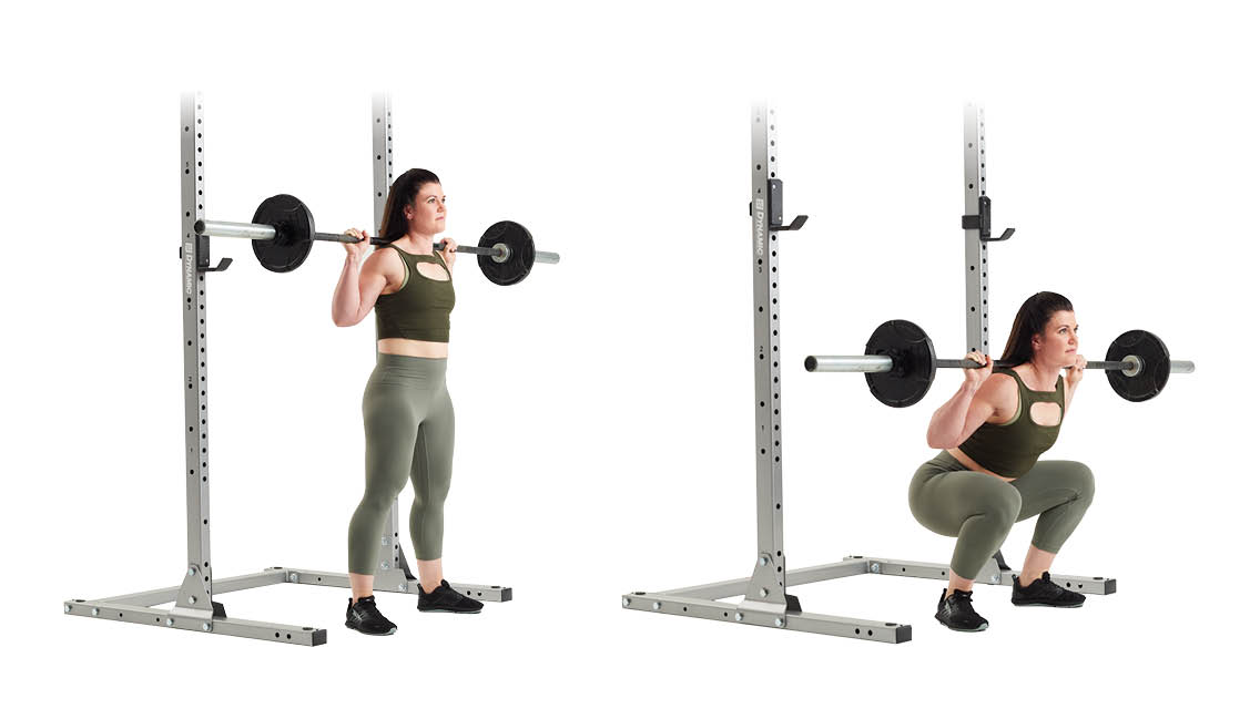a woman performs a barbell back squat