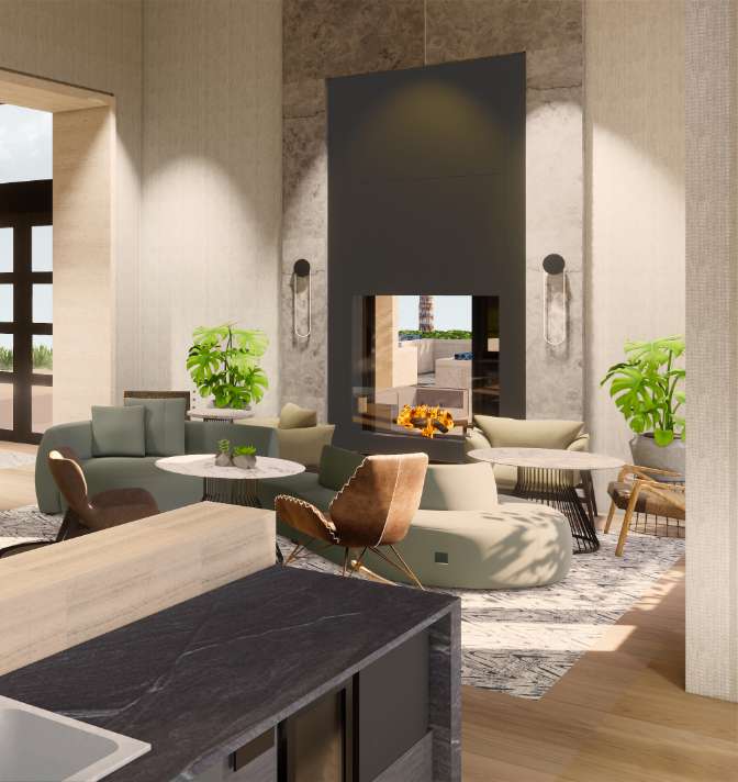 The lounge area of Life Time Living Green Valley.