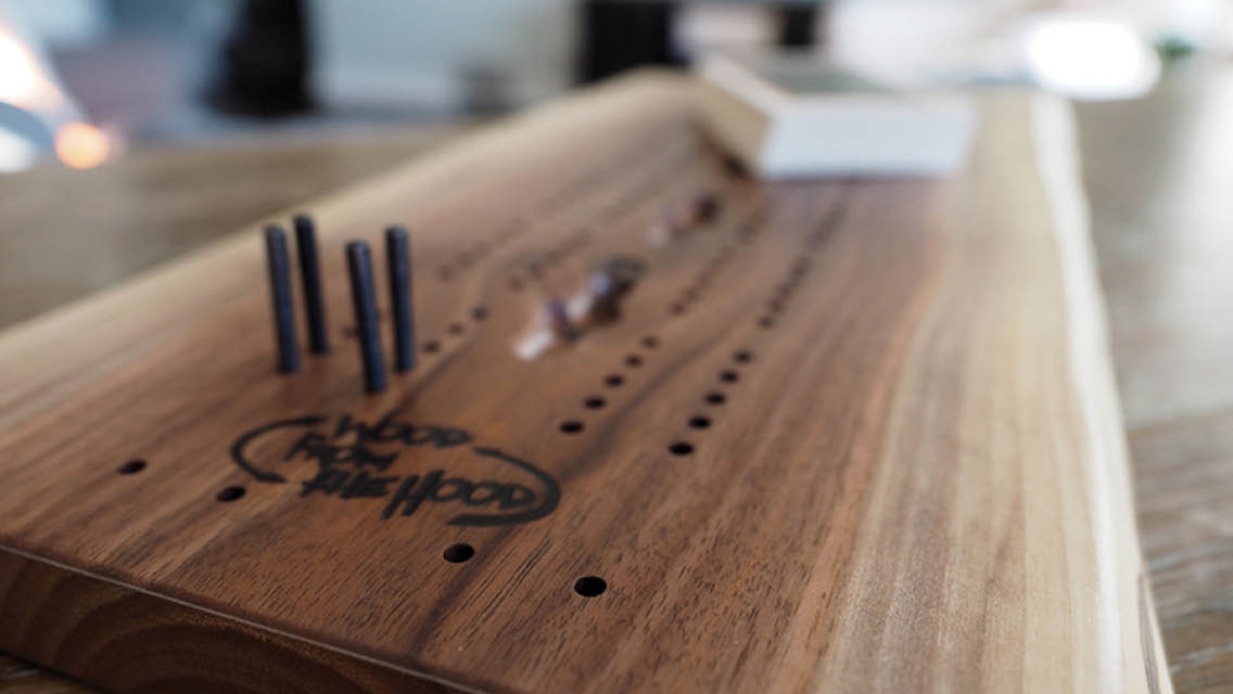 Wood from the Hood Cribbage board