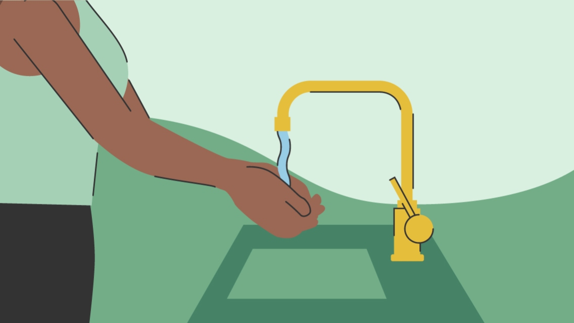 An illustration of a woman washing her hands.