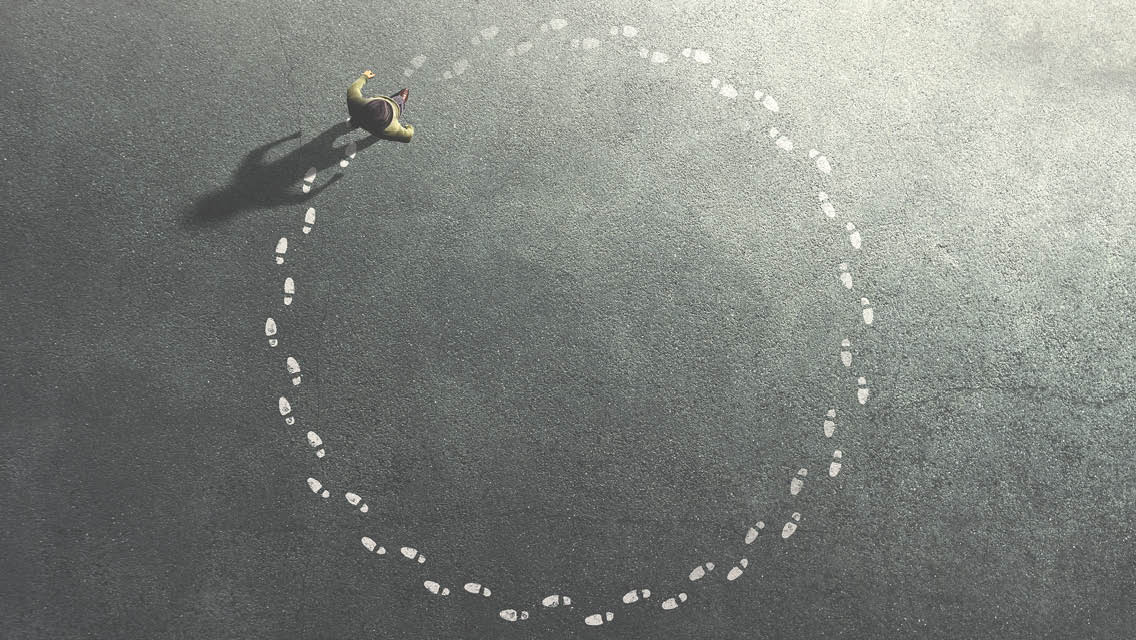 a top down look at a person walking in circles