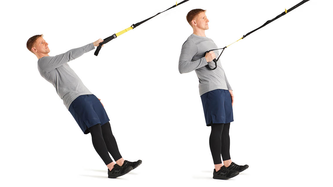 a man performs a one armed row using a trx