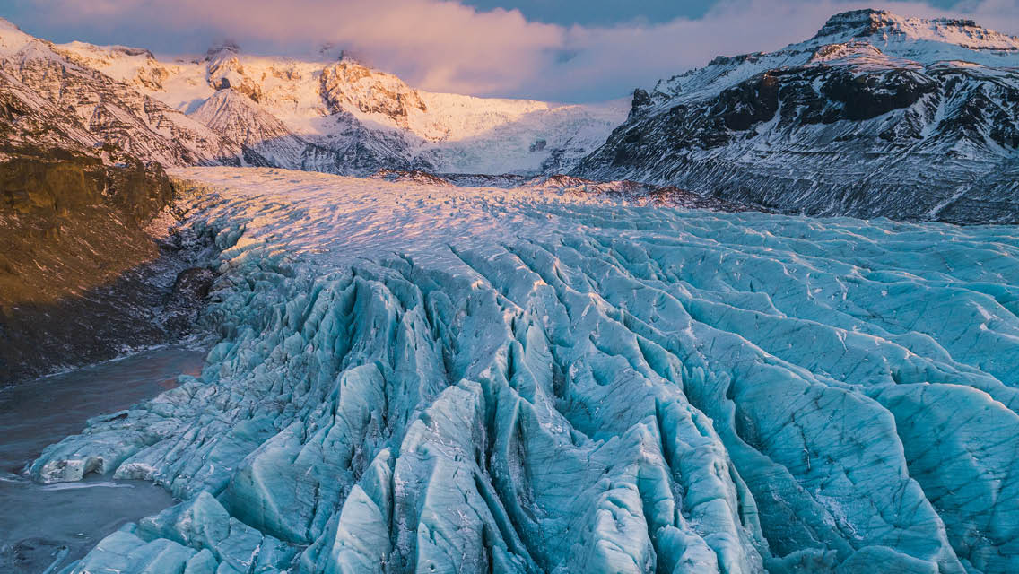 a glacier in a mountain valley