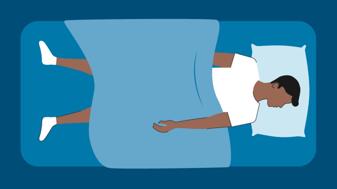 Illustration of a man asleep in bed.