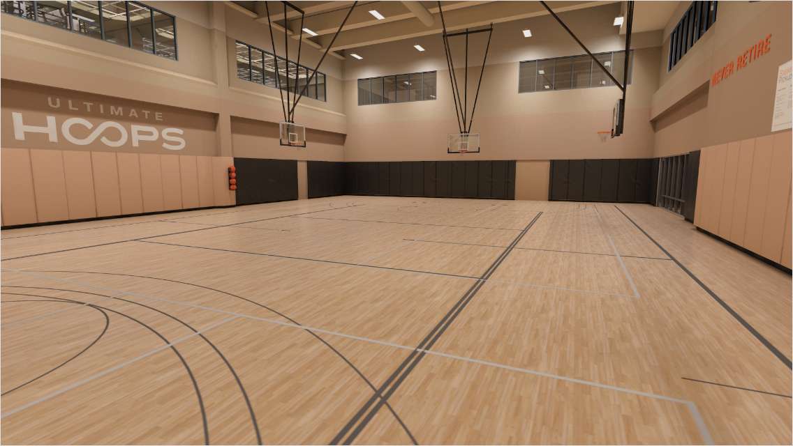 A basketball court at Life Time Lake Zurich.
