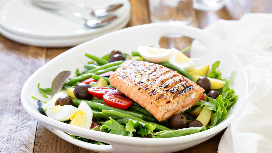 a salad with salmon
