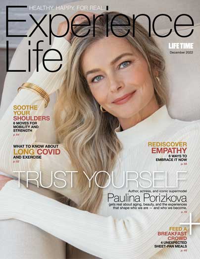 Paulina Porizkova on the cover of Experience Life, December 2022